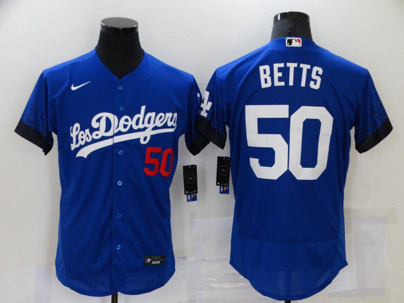 Men Los Angeles Dodgers #50 Betts Blue City Edition Elite Nike 2021 MLB Jersey